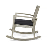 Noble House Daneen Indoor Rocking Chair, Acacia Wood Frame, Traditional, Wire-Brush Light Gray Finish with Dark Gray Cushions