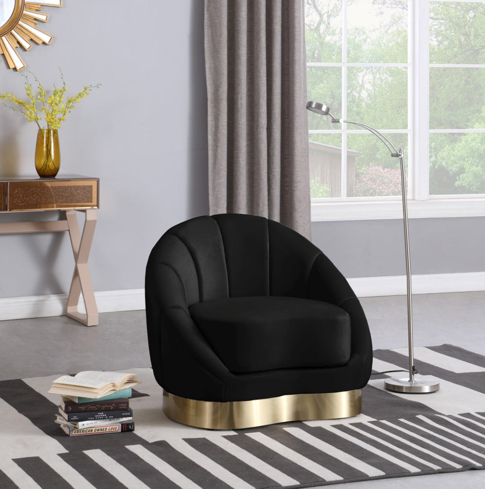 Shelly Velvet / Engineered Wood / Stainless Steel / Foam Contemporary Black Velvet Chair - 33.5" W x 30" D x 30" H