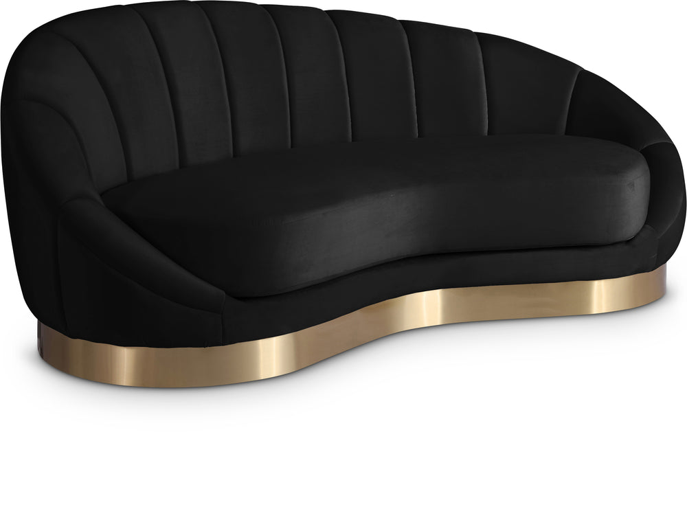 Shelly Velvet / Engineered Wood / Stainless Steel / Foam Contemporary Black Velvet Chaise - 78.5" W x 40" D x 33" H