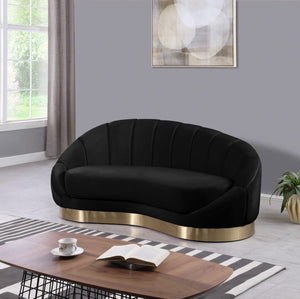 Shelly Velvet / Engineered Wood / Stainless Steel / Foam Contemporary Black Velvet Chaise - 78.5" W x 40" D x 33" H