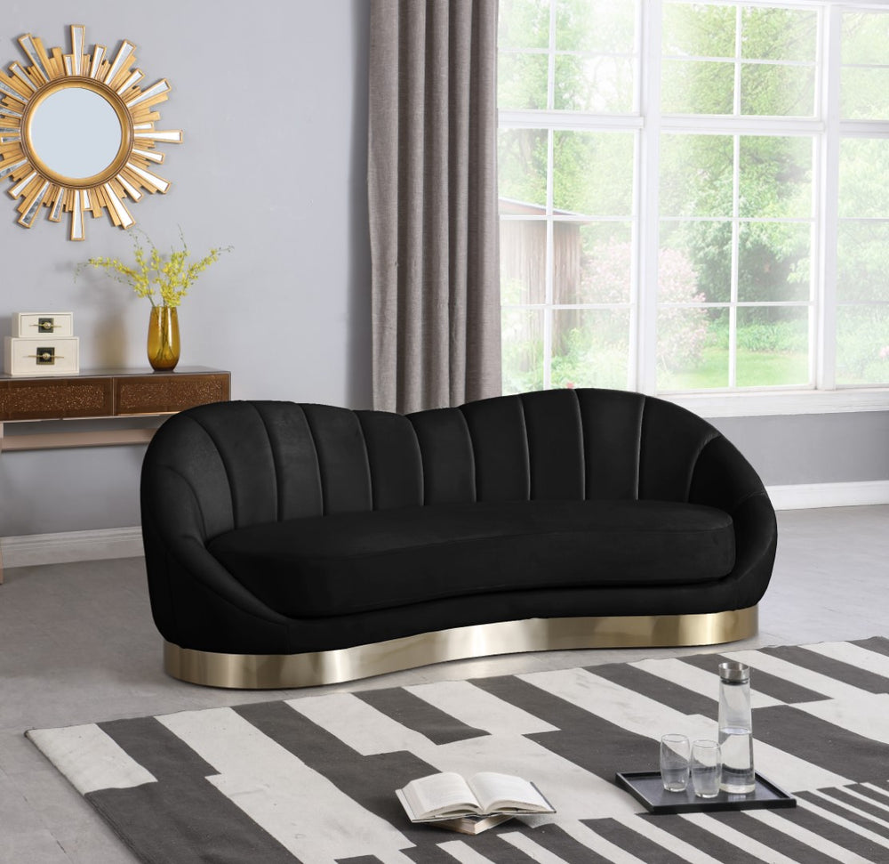 Shelly Velvet / Engineered Wood / Stainless Steel / Foam Contemporary Black Velvet Sofa - 91.5"W x 40" D x 32" H