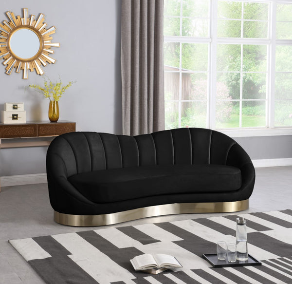 Shelly Velvet / Engineered Wood / Stainless Steel / Foam Contemporary Black Velvet Sofa - 91.5"W x 40" D x 32" H