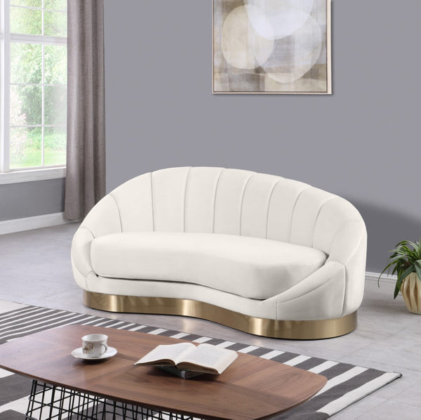 Shelly Velvet / Engineered Wood / Stainless Steel / Foam Contemporary Cream Velvet Chaise - 78.5" W x 40" D x 33" H