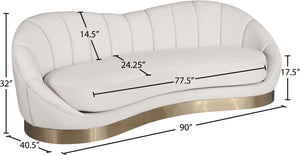 Shelly Velvet / Engineered Wood / Stainless Steel / Foam Contemporary Cream Velvet Sofa - 91.5"W x 40" D x 32" H
