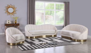 Shelly Velvet / Engineered Wood / Stainless Steel / Foam Contemporary Cream Velvet Sofa - 91.5"W x 40" D x 32" H