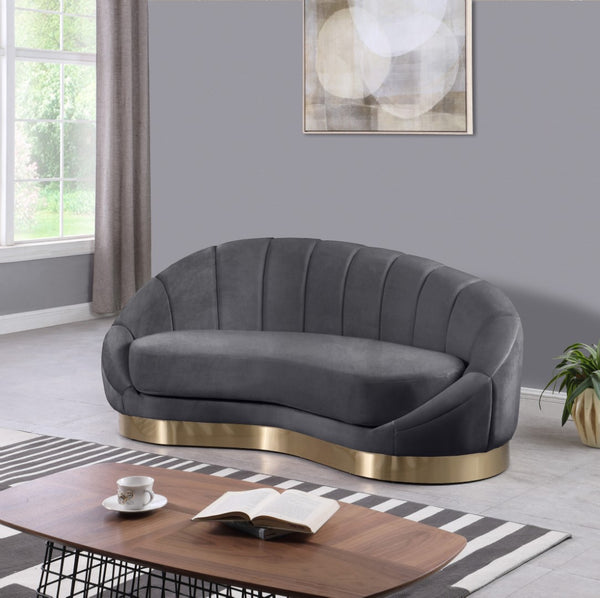 Shelly Velvet / Engineered Wood / Stainless Steel / Foam Contemporary Grey Velvet Chaise - 78.5" W x 40" D x 33" H