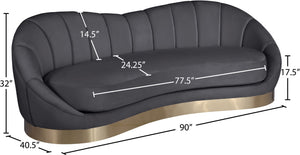 Shelly Velvet / Engineered Wood / Stainless Steel / Foam Contemporary Grey Velvet Sofa - 91.5"W x 40" D x 32" H