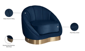 Shelly Velvet / Engineered Wood / Stainless Steel / Foam Contemporary Navy Velvet Chair - 33.5" W x 30" D x 30" H