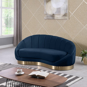 Shelly Velvet / Engineered Wood / Stainless Steel / Foam Contemporary Navy Velvet Chaise - 78.5" W x 40" D x 33" H