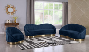 Shelly Velvet / Engineered Wood / Stainless Steel / Foam Contemporary Navy Velvet Chaise - 78.5" W x 40" D x 33" H