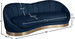 Shelly Velvet / Engineered Wood / Stainless Steel / Foam Contemporary Navy Velvet Sofa - 91.5"W x 40" D x 32" H