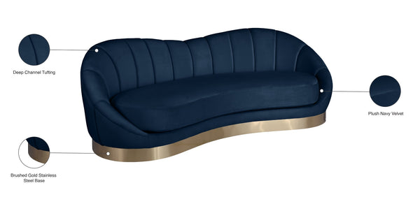 Shelly Velvet / Engineered Wood / Stainless Steel / Foam Contemporary Navy Velvet Sofa - 91.5"W x 40" D x 32" H