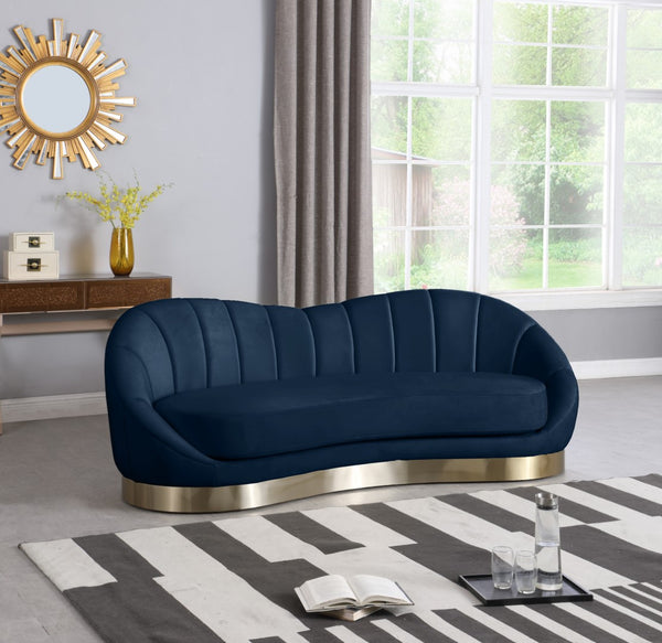 Shelly Velvet / Engineered Wood / Stainless Steel / Foam Contemporary Navy Velvet Sofa - 91.5"W x 40" D x 32" H