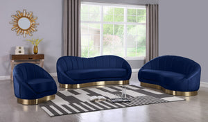 Shelly Velvet / Engineered Wood / Stainless Steel / Foam Contemporary Navy Velvet Sofa - 91.5"W x 40" D x 32" H