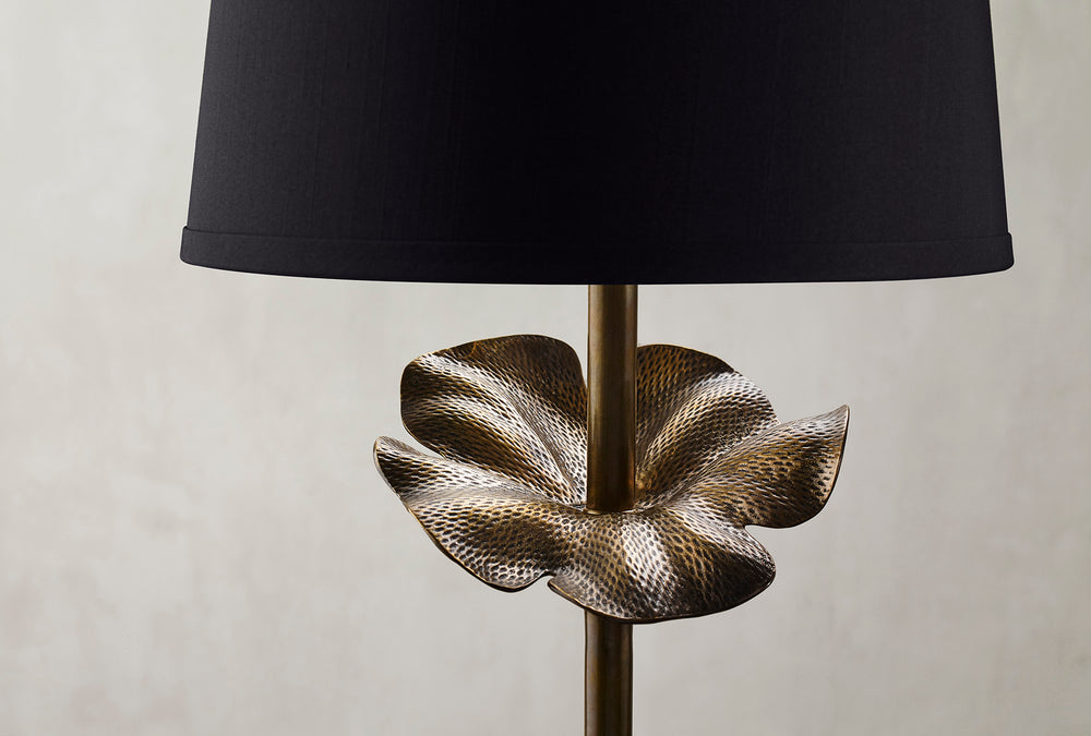 Metamorphosis Table Lamp - Elegant Antique Brass Design with Black Shade & Gold Lining for Style