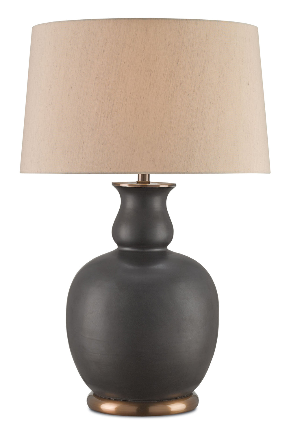 Ultimo Table Lamp - Stylish Matte Black Ceramic Design with Antique Brass Base & Warm Beige Shade