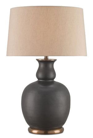 Ultimo Table Lamp - Stylish Matte Black Ceramic Design with Antique Brass Base & Warm Beige Shade