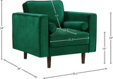 Emily Velvet / Engineered Wood Contemporary Green Velvet Chair - 36.5" W x 36" D x 34" H