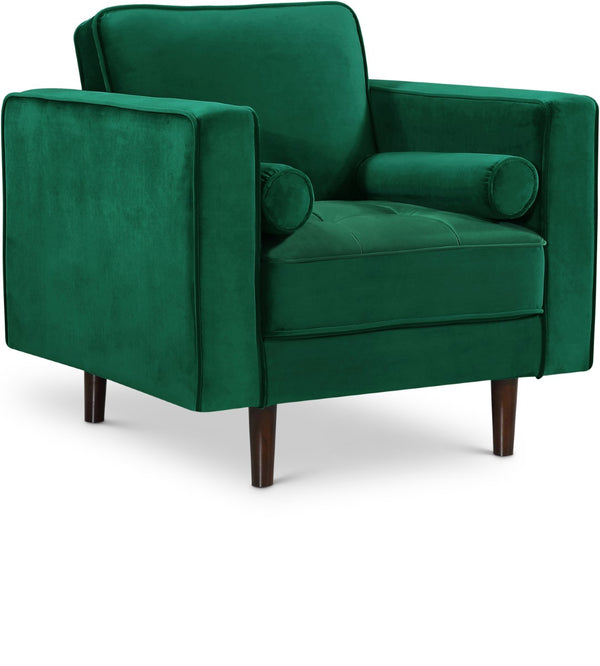 Emily Velvet / Engineered Wood Contemporary Green Velvet Chair - 36.5" W x 36" D x 34" H