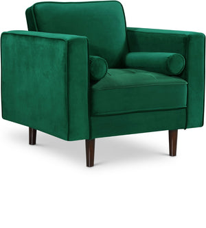 Emily Velvet / Engineered Wood Contemporary Green Velvet Chair - 36.5" W x 36" D x 34" H