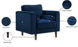 Emily Velvet / Engineered Wood Contemporary Navy Velvet Chair - 36.5" W x 36" D x 34" H