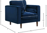 Emily Velvet / Engineered Wood Contemporary Navy Velvet Chair - 36.5" W x 36" D x 34" H