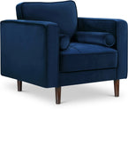 Emily Velvet / Engineered Wood Contemporary Navy Velvet Chair - 36.5" W x 36" D x 34" H