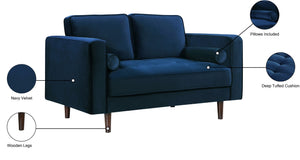 Emily Velvet / Engineered Wood Contemporary Navy Velvet Loveseat - 59" W x 36" D x 34" H