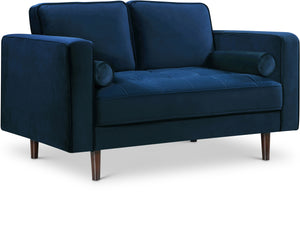 Emily Velvet / Engineered Wood Contemporary Navy Velvet Loveseat - 59" W x 36" D x 34" H