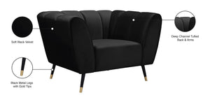 Beaumont Velvet / Engineered Wood / Metal / Foam Contemporary Black Velvet Chair - 44" W x 34" D x 29" H