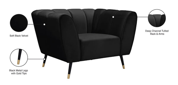 Beaumont Velvet / Engineered Wood / Metal / Foam Contemporary Black Velvet Chair - 44" W x 34" D x 29" H