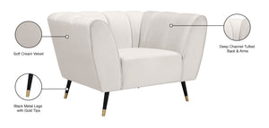Beaumont Velvet / Engineered Wood / Metal / Foam Contemporary Cream Velvet Chair - 44" W x 34" D x 29" H