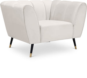 Beaumont Velvet / Engineered Wood / Metal / Foam Contemporary Cream Velvet Chair - 44" W x 34" D x 29" H