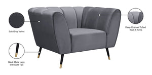 Beaumont Velvet / Engineered Wood / Metal / Foam Contemporary Grey Velvet Chair - 44" W x 34" D x 29" H