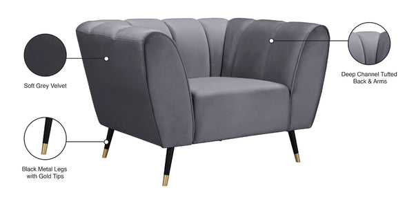 Beaumont Velvet / Engineered Wood / Metal / Foam Contemporary Grey Velvet Chair - 44" W x 34" D x 29" H