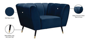Beaumont Velvet / Engineered Wood / Metal / Foam Contemporary Navy Velvet Chair - 44" W x 34" D x 29" H