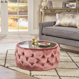 Noble House Chana Glam Velvet and Tempered Glass Coffee Table Ottoman, Blush