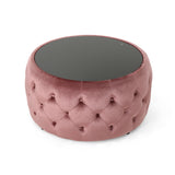 Chana Glam Velvet and Tempered Glass Coffee Table Ottoman