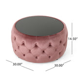 Noble House Chana Glam Velvet and Tempered Glass Coffee Table Ottoman, Blush
