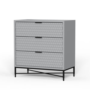 Milo 3-Drawer Chest in Light Slate Grey – Modern Design with Textured Fronts & Metal Base Elegance