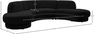 Rosa Velvet / Engineered Wood / Foam Contemporary Black Velvet 3pc. Sectional (3 Boxes) - 135" W x 73" D x 32" H