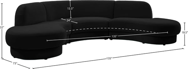 Rosa Velvet / Engineered Wood / Foam Contemporary Black Velvet 3pc. Sectional (3 Boxes) - 135" W x 73" D x 32" H