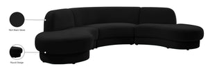 Rosa Velvet / Engineered Wood / Foam Contemporary Black Velvet 3pc. Sectional (3 Boxes) - 135" W x 73" D x 32" H