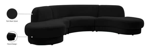 Rosa Velvet / Engineered Wood / Foam Contemporary Black Velvet 3pc. Sectional (3 Boxes) - 135" W x 73" D x 32" H