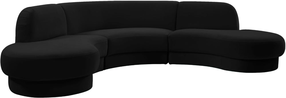 Rosa Velvet / Engineered Wood / Foam Contemporary Black Velvet 3pc. Sectional (3 Boxes) - 135" W x 73" D x 32" H