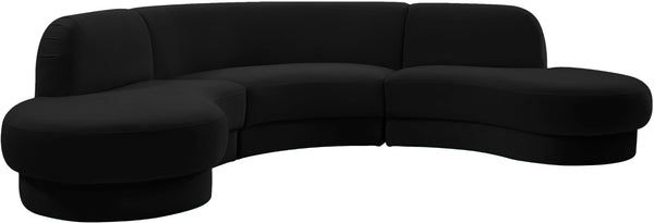 Rosa Velvet / Engineered Wood / Foam Contemporary Black Velvet 3pc. Sectional (3 Boxes) - 135" W x 73" D x 32" H