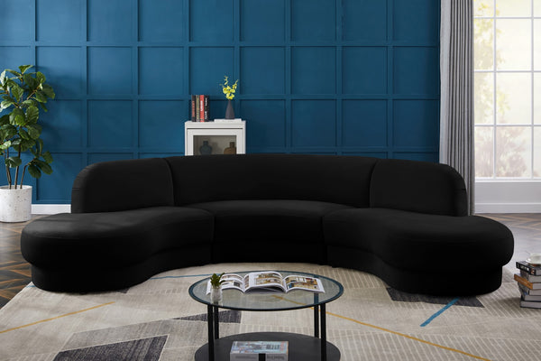Rosa Velvet / Engineered Wood / Foam Contemporary Black Velvet 3pc. Sectional (3 Boxes) - 135" W x 73" D x 32" H