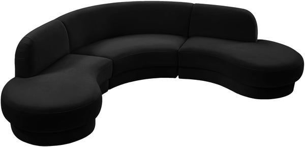 Rosa Velvet / Engineered Wood / Foam Contemporary Black Velvet 3pc. Sectional (3 Boxes) - 135" W x 73" D x 32" H