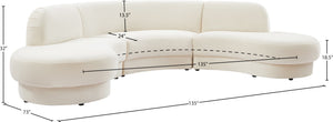 Rosa Velvet / Engineered Wood / Foam Contemporary Cream Velvet 3pc. Sectional (3 Boxes) - 135" W x 73" D x 32" H