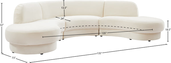 Rosa Velvet / Engineered Wood / Foam Contemporary Cream Velvet 3pc. Sectional (3 Boxes) - 135" W x 73" D x 32" H
